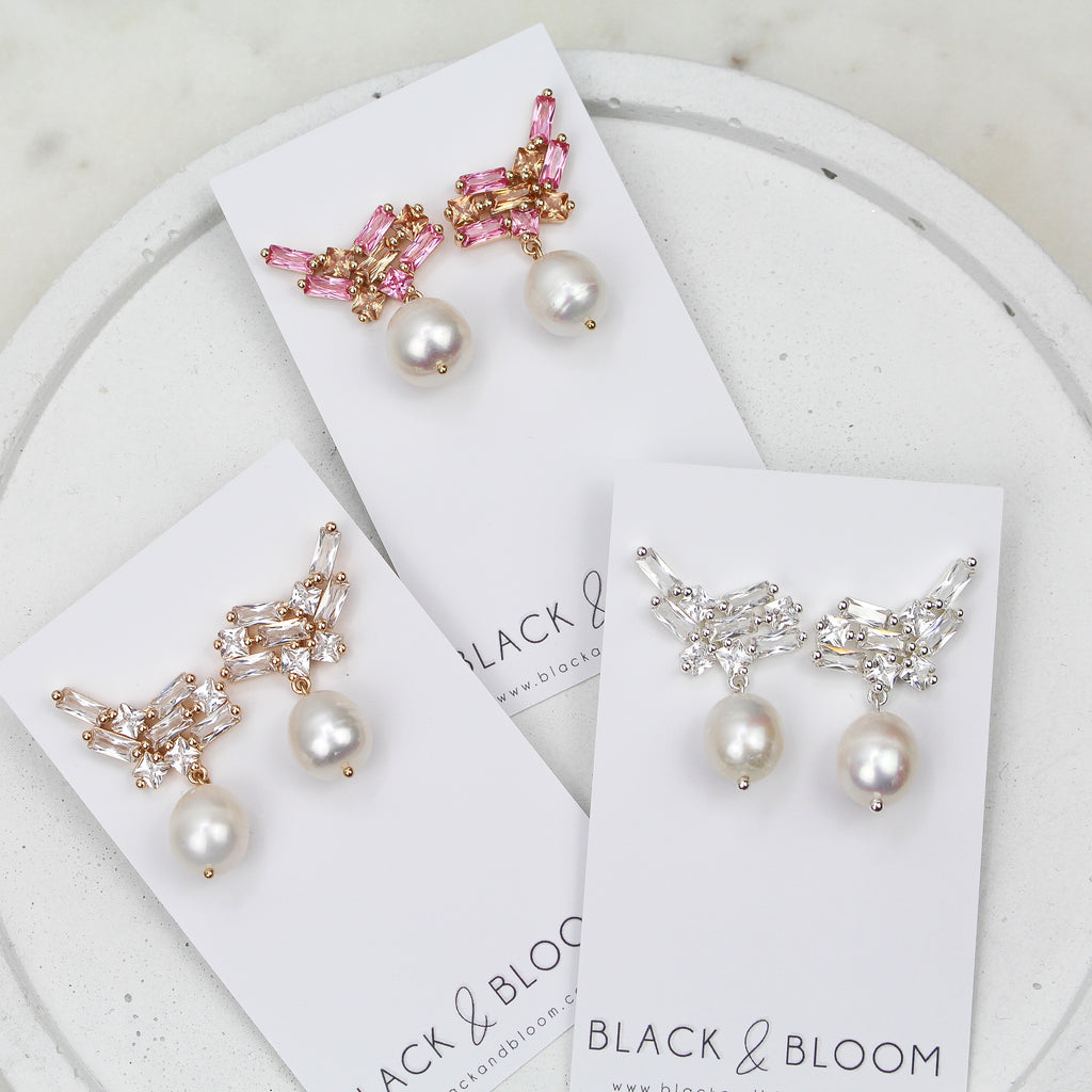 PRE ORDER - TIA EARRINGS PINK - Black & Bloom